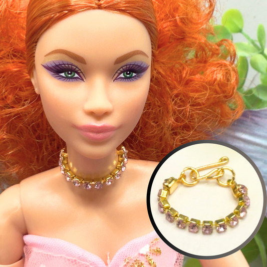 Pink Rhinestone Choker Doll Necklace • 10-12” 1:6 Fashion Doll Jewelry