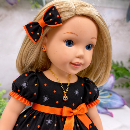 Jack-O-Lantern Pumpkin Doll Earrings and Necklace Set | for 14 Inch Fashion Doll • Wellie Wishers