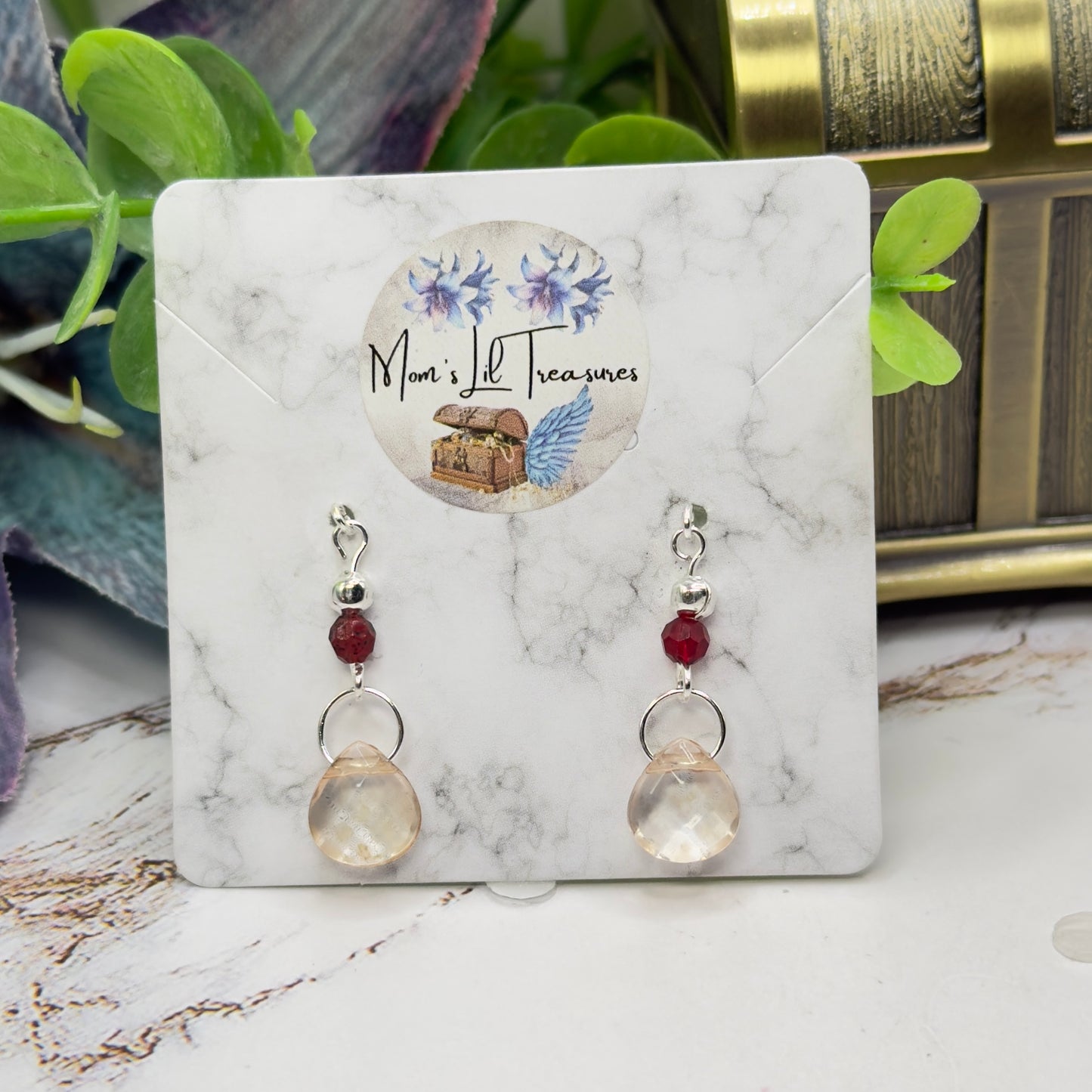 Red Accent Yellow Peach Translucent Acrylic Crystal Teardrop Dangle Doll Earrings • 18 Inch Fashion Doll Jewelry