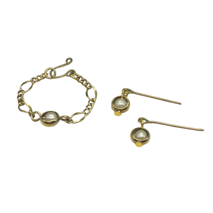 Gold Hoop Circle Pearl Chain Doll Necklace Earring Set • 16 Inch Fashion Doll Jewelry