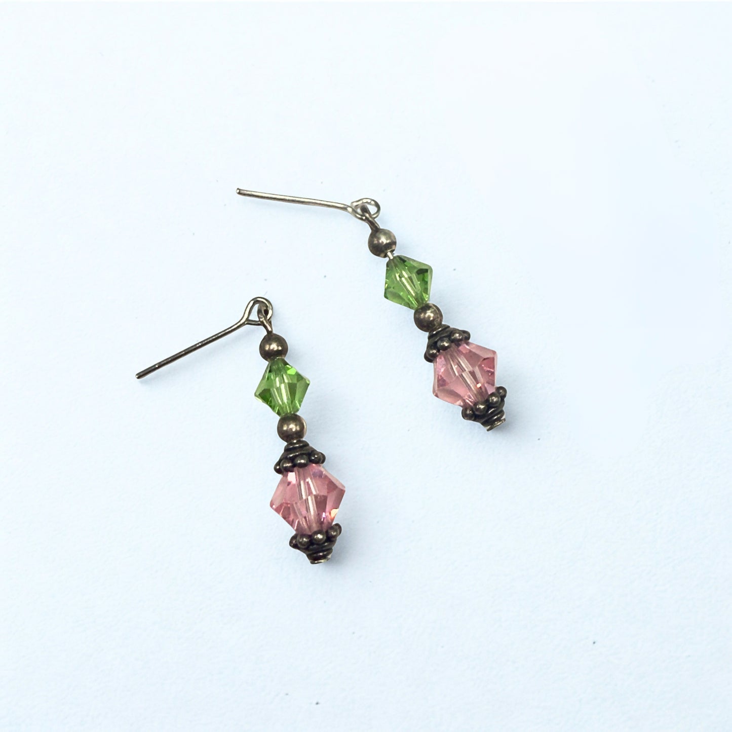 Light Green Pink Glass Crystal Dangle Doll Earrings • 18 Inch Fashion Doll Jewelry