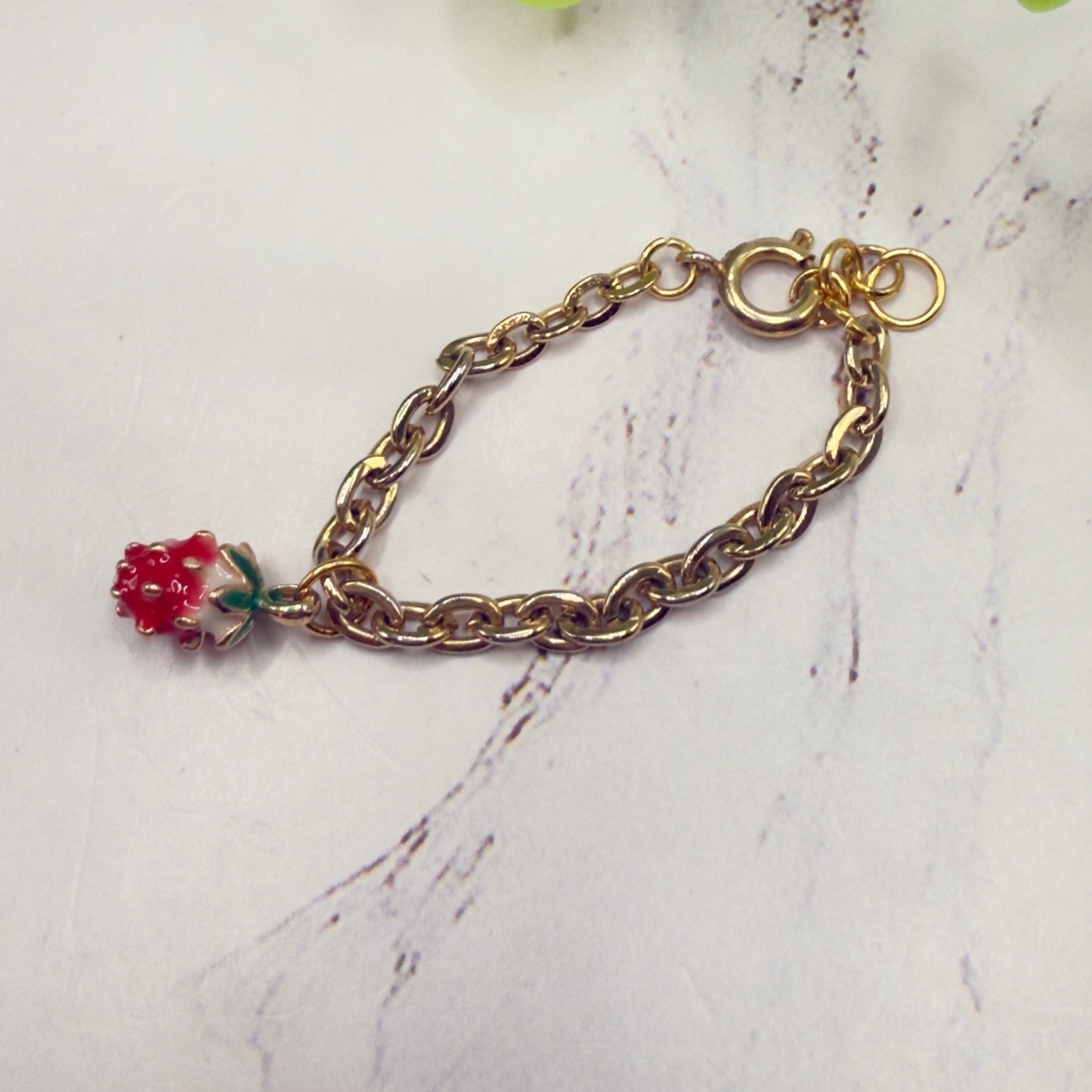 Strawberry Charm Gold Chain Doll Bracelet • 18 Inch Fashion Doll Jewelry