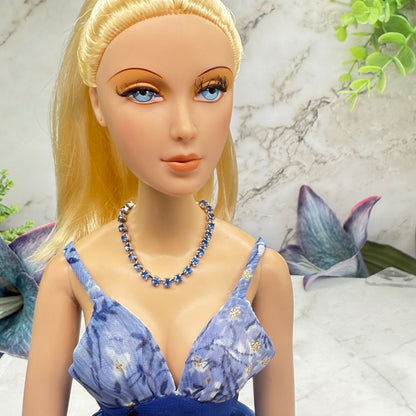 Blue Rhinestone Silver Doll Necklace • 16 Inch Fashion Doll Jewelry
