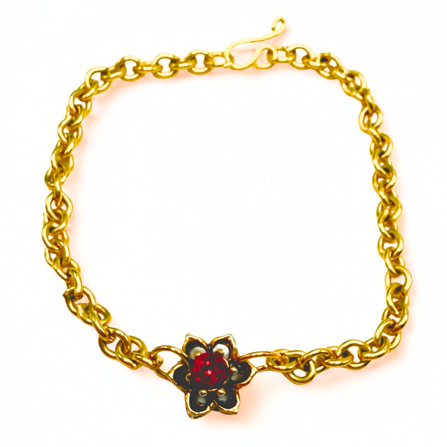 Red Rhinestone Flower Charm Gold Chain Doll Necklace • 18 Inch Doll Jewelry