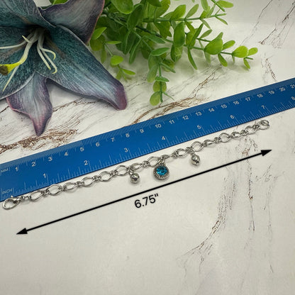 Round Turquoise Rhinestone Pendant Silver Link Doll Necklace Earrings Bracelet Set • 18 Inch Fashion Doll Jewelry