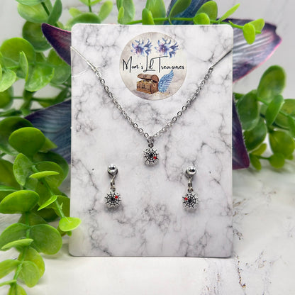 Spider Web Halloween Necklace and 2mm Post Earrings Set | for 18 Inch Dolls • American Girl