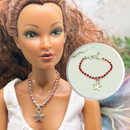 Red Rhinestone Silver Star Charm Doll Necklace for 16 Inch Fashion Doll