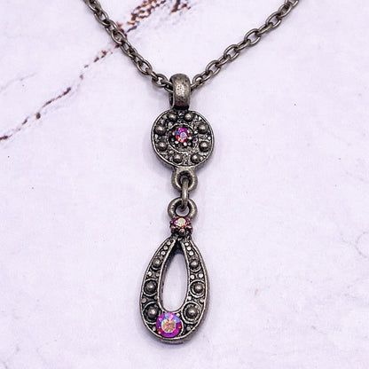Red AB Rhinestone Dangle Pendant Gun Metal Doll Necklace • 18 Inch Doll Jewelry