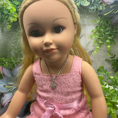 Clear Rhinestone Flower Pendant Doll Necklace • 18” Fashion Doll Jewelry