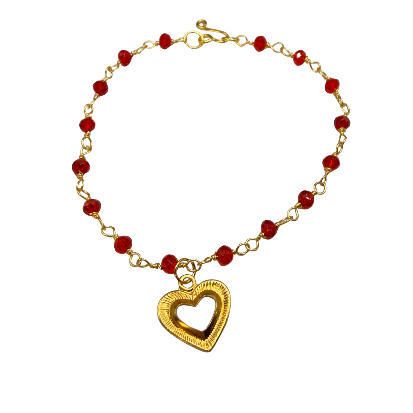 Red Crystal Beaded Link Chain Gold Heart Charm Doll Necklace • 18 Inch Fashion Doll Jewelry