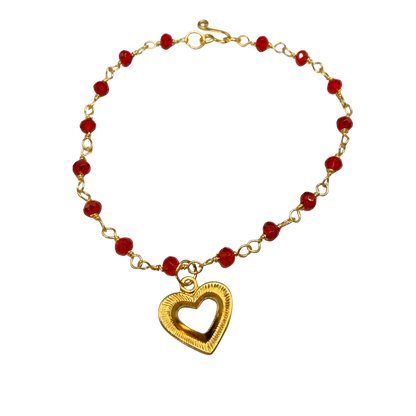 Red Crystal Beaded Link Chain Gold Heart Charm Doll Necklace • 18 Inch Fashion Doll Jewelry