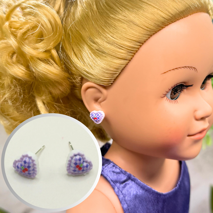 Purple Lattice Design Heart Post Doll Earrings • 18 Inch Fashion Doll Jewelry