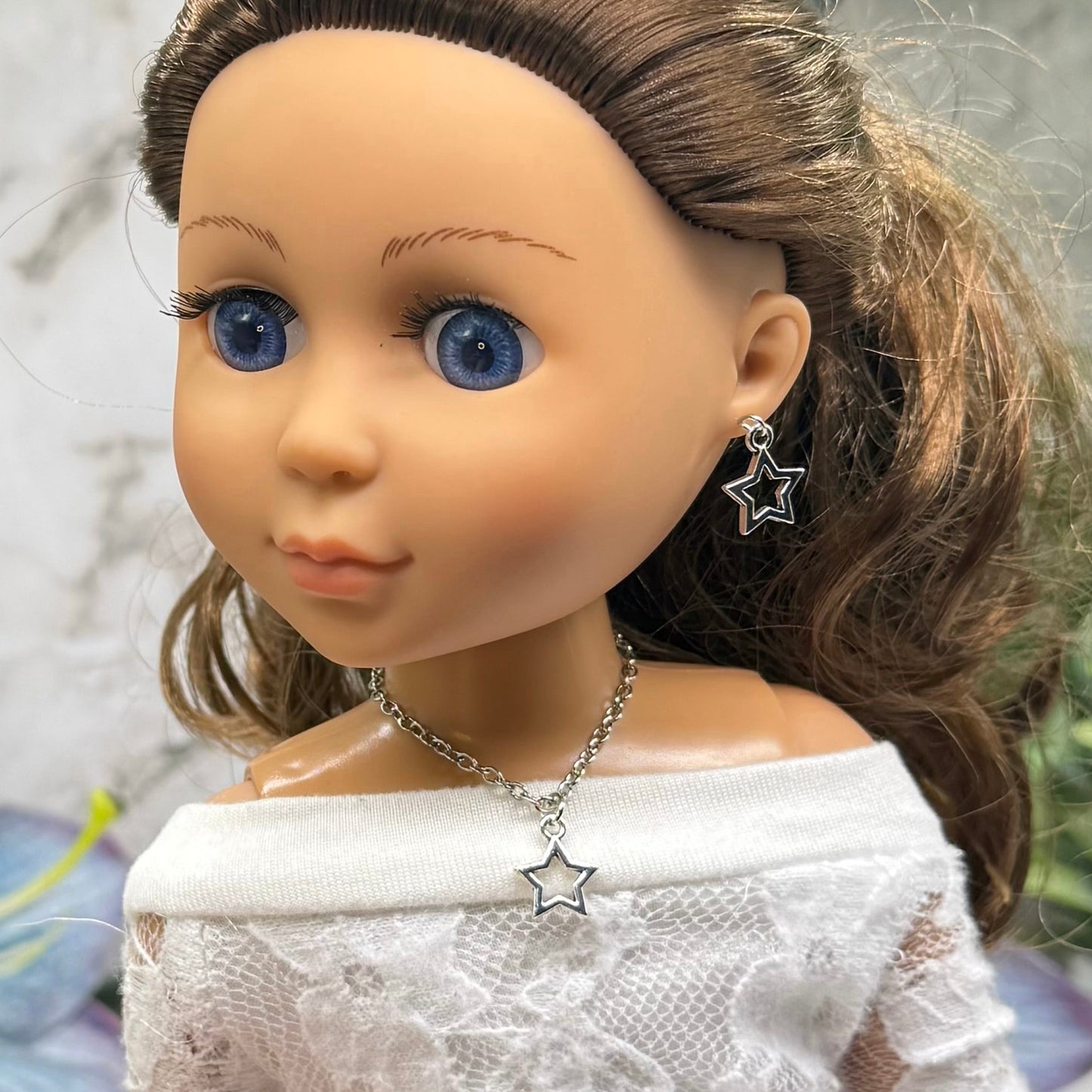 Silver Star Charm Doll Necklace & Earrings Set for 14 Inch Fashion Dolls