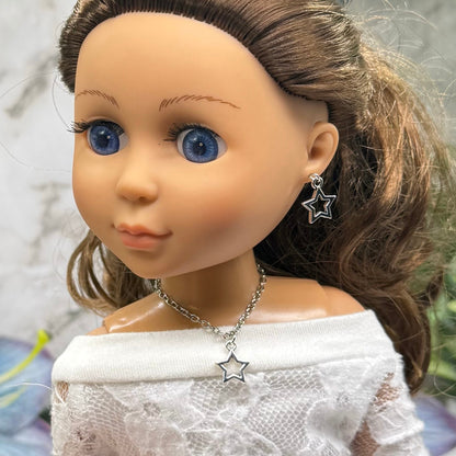 Silver Star Charm Doll Necklace & Earrings Set for 14 Inch Fashion Dolls