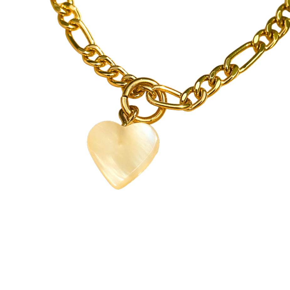 Heart Mother of Pearl Charm Gold Chain Doll Necklace for 18 Inch Doll Jewelry