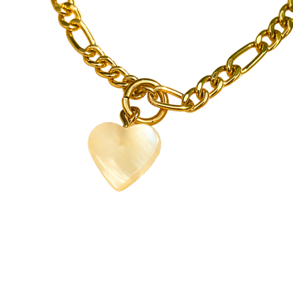 Heart Mother of Pearl Charm Gold Chain Doll Necklace for 18 Inch Doll Jewelry
