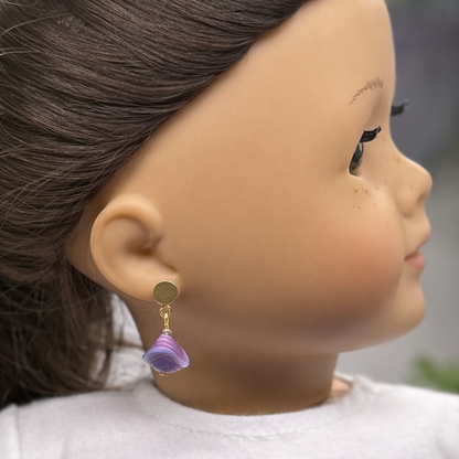 Purple Blue Swirl Glass Drop Gold Doll Earrings - DANGLE ONLY fits 2mm post for 18 Inch Fashion Dolls