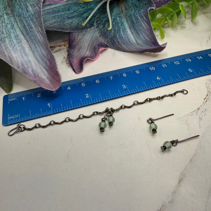 Light Green Glass Black Tone Chain Wrap Foll Necklace • 16 Inch Fashion Doll Jewelry