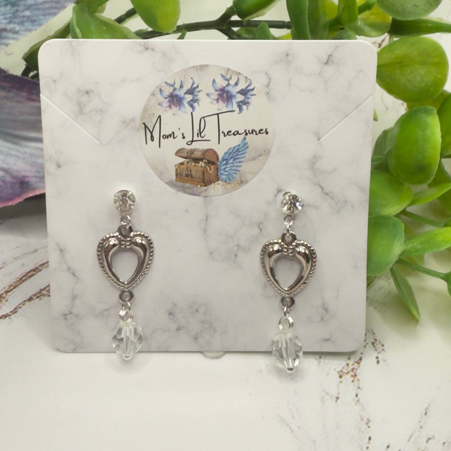Silver Heart Clear Crystal Dangle Doll Earrings • 18 Inch Fashion Doll Jewelry