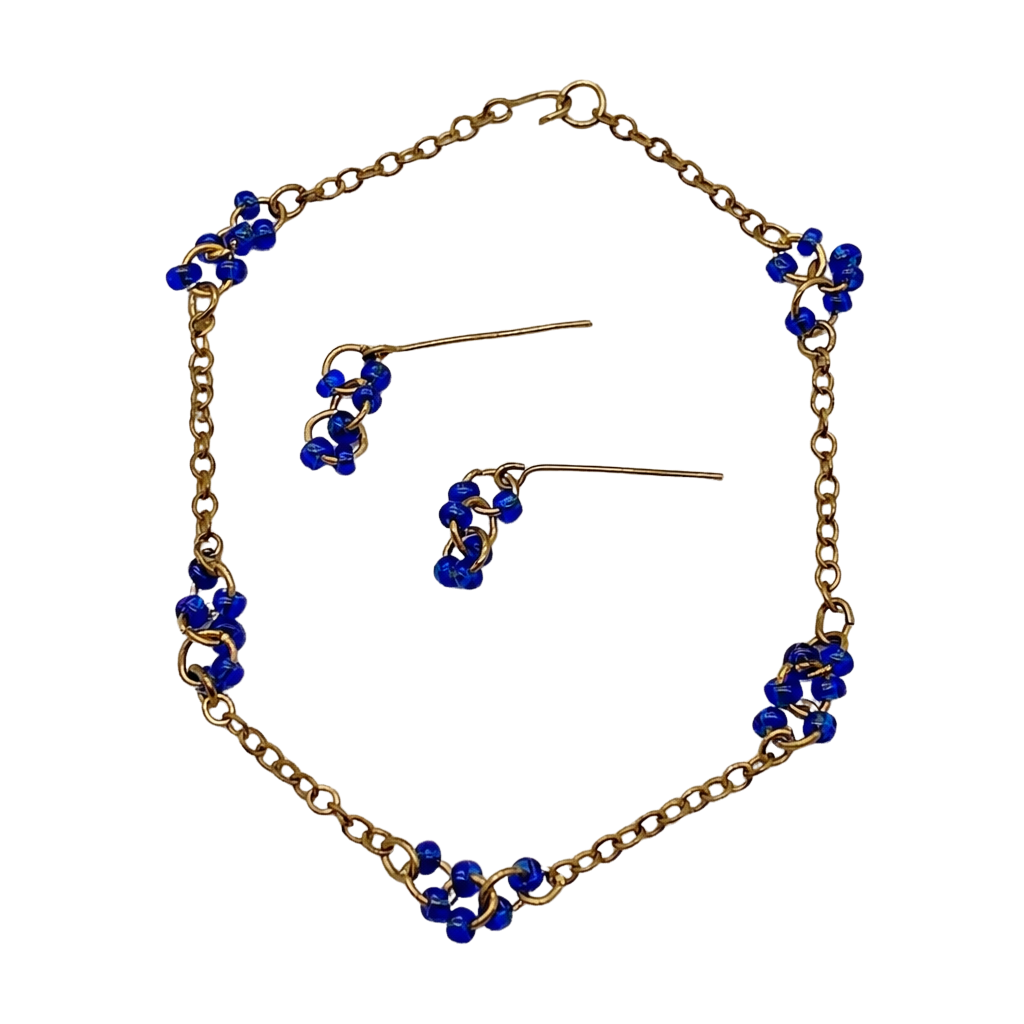 Gold Chain Blue Bead Accents Necklace Earring Set for 18 Inch Fashion Doll