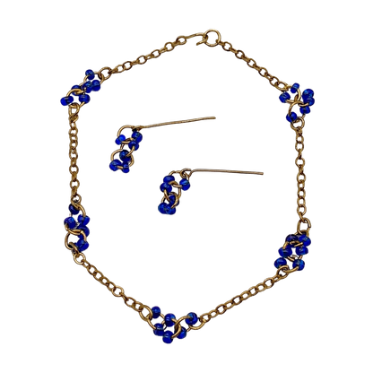 Gold Chain Blue Bead Accents Necklace Earring Set for 18 Inch Fashion Doll