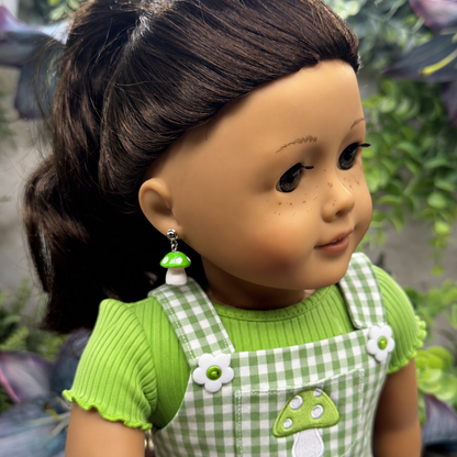 Green White Mushroom  Doll Earring DANGLE ONLY • 18” Fashion Doll Jewelry