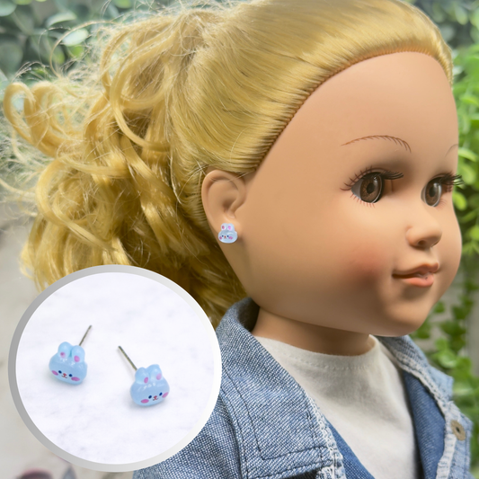 Light Blue Bunny Easter Post Doll Earrings • 18 Inch Fashion Doll Jewelry