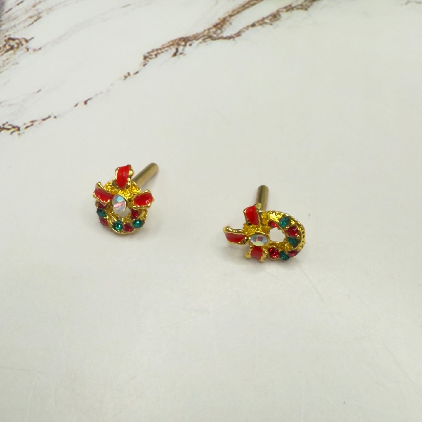 Christmas Wreath Gold Post Doll Earrings • 2mm Post for 18 Inch Fashion Doll
