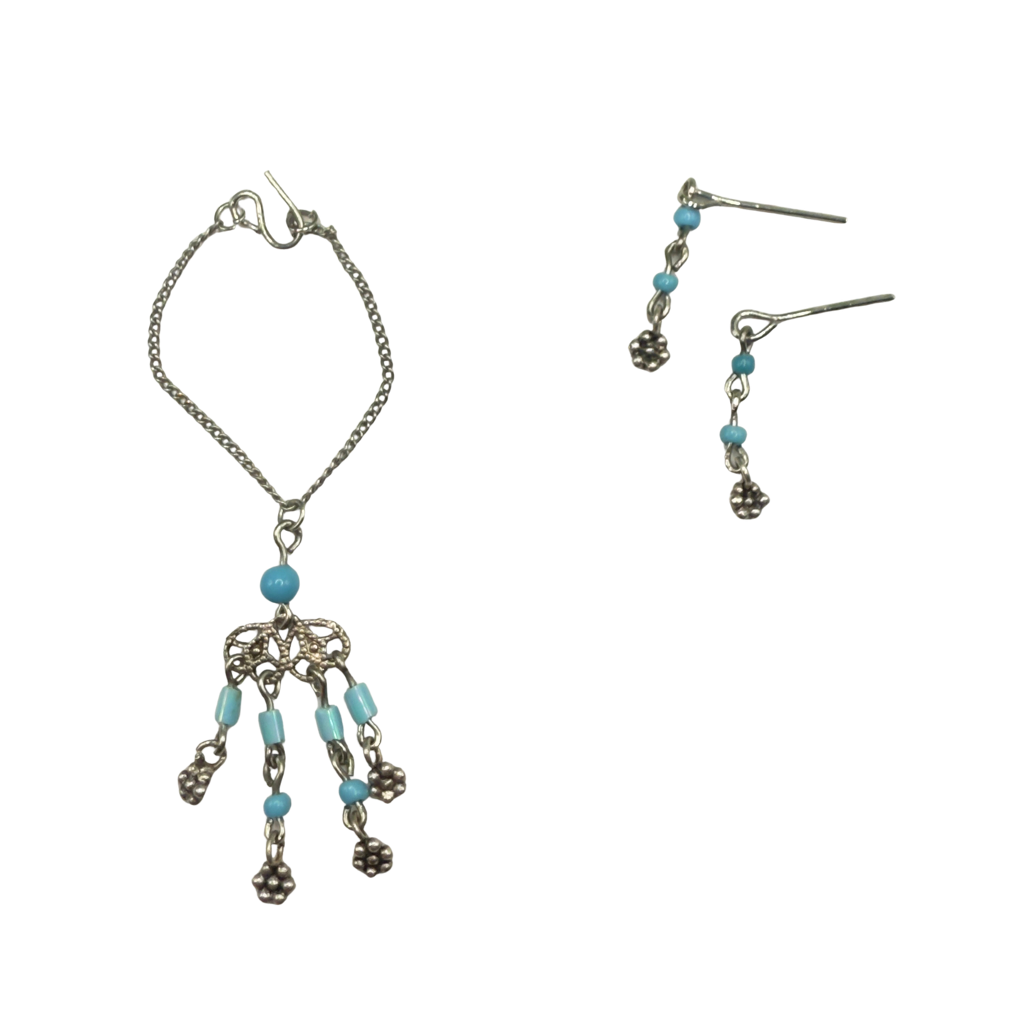 Turquoise Light Blue Accent Dangle Doll Necklace & Earrings Set • 16 Inch Fashion Doll Jewelry