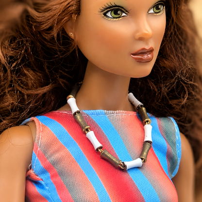 White & Brass Tone Metal Link Doll Necklace • 16 Inch Fashion Doll Jewelry
