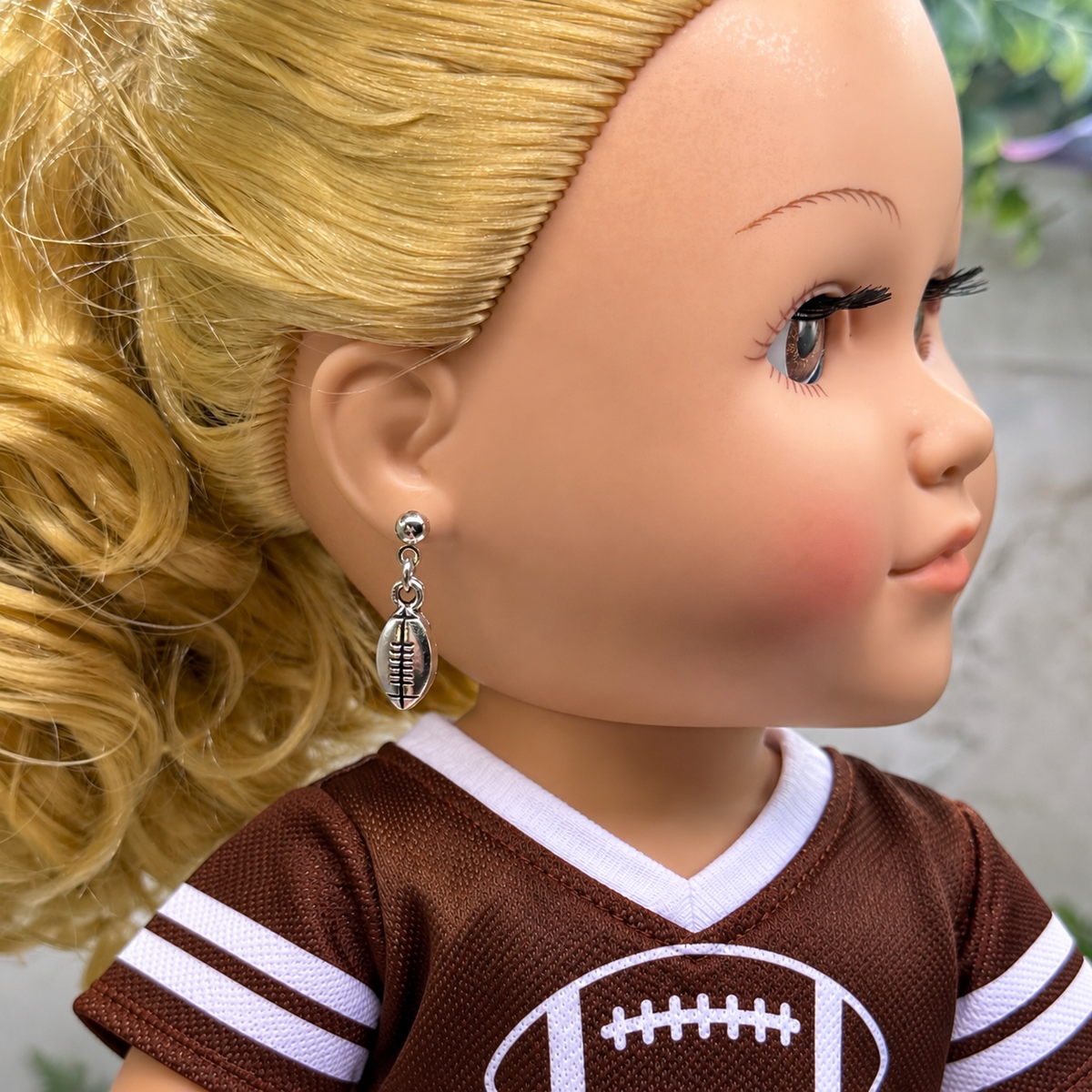 Silver Football Sports Charm Doll Earrings | for 18 Inch Fashion Doll