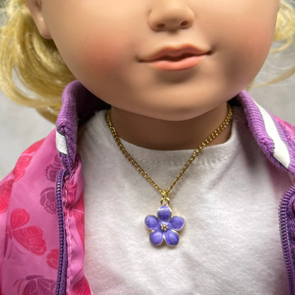 Purple Flower Charm Gold Chain Doll Necklace • 18 Inch Fashion Doll Jewelry