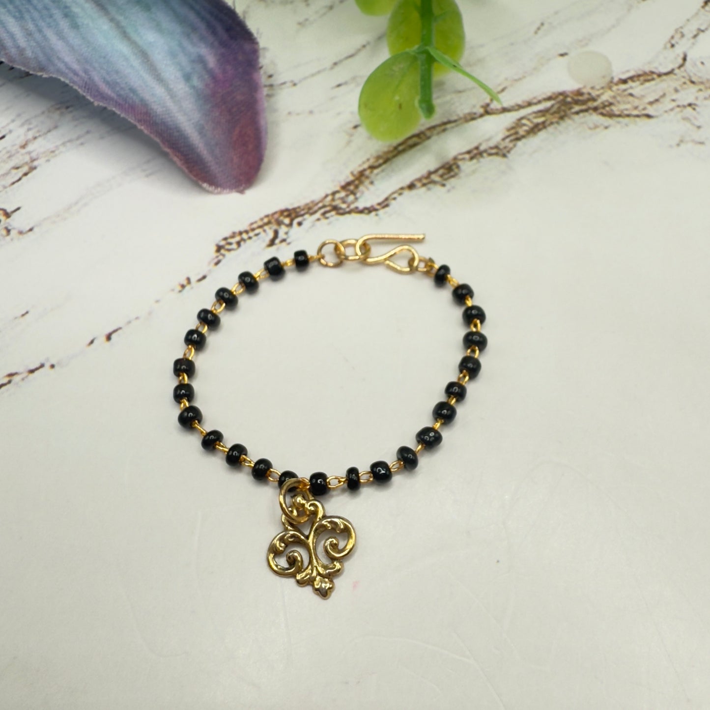 Black Glass Beaded Gold Chain Filigree Pendant Doll Necklace • 16 Inch Fashion Doll Jewelry