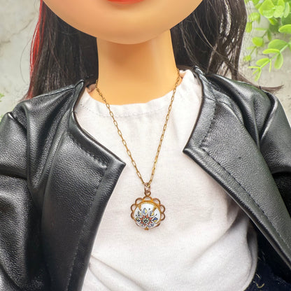 Copper Tone Chain White Glass Flower Design Pendant Doll Necklace • 18 Inch Fashion Doll Jewelry