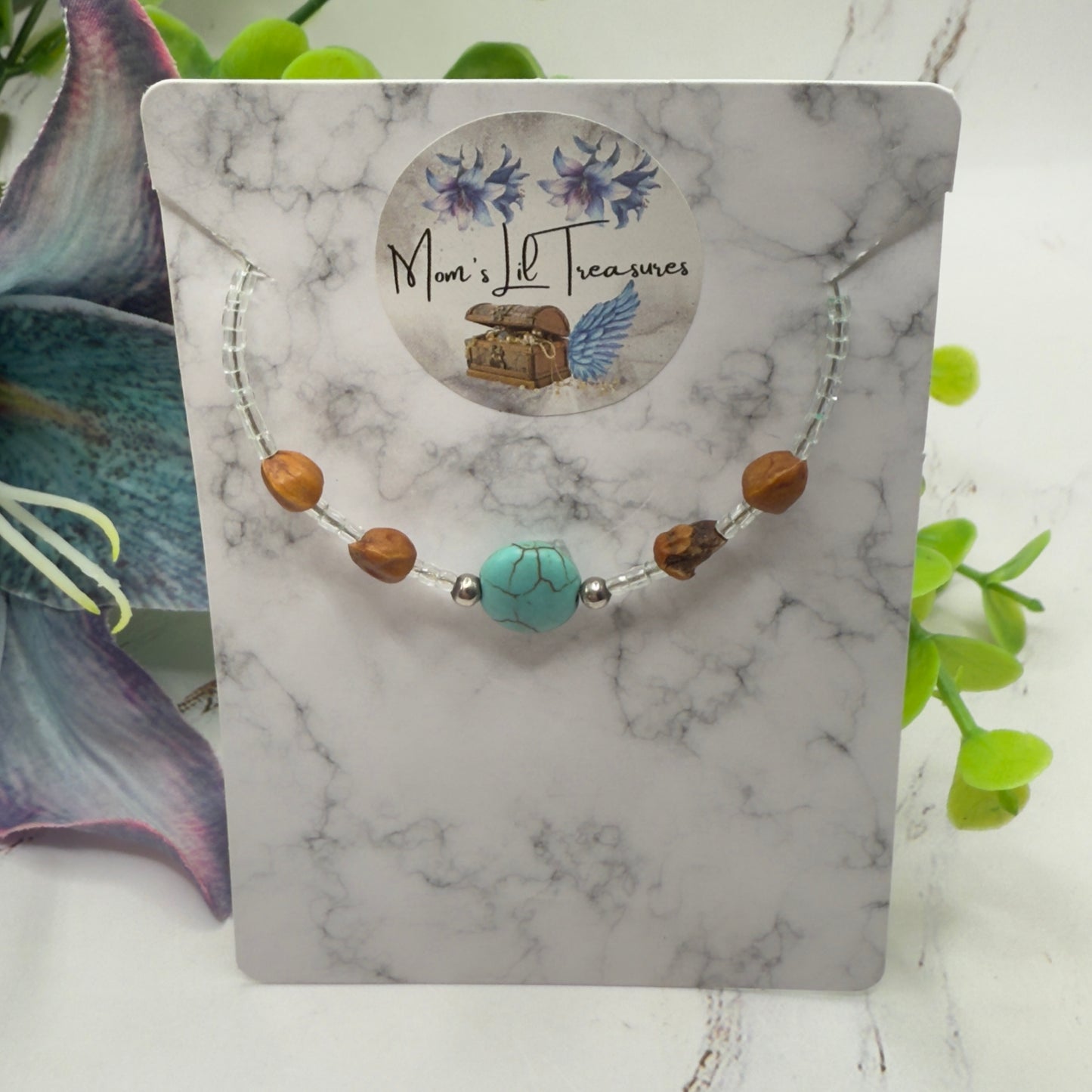 Turquoise Blue Brown Clear Beaded Western Look Doll Necklace • 18 Inch Fashion Doll Jewelry