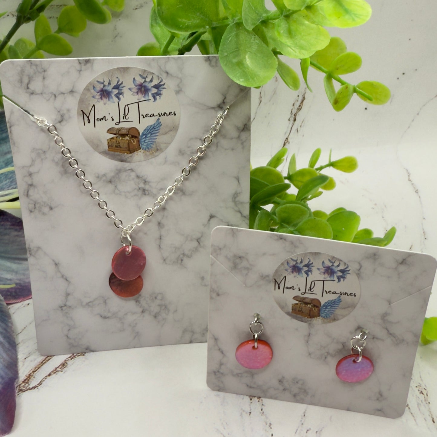 Pink Brown Round Dangle Doll Necklace & Earrings Set • 18 Inch Fashion Doll Jewelry