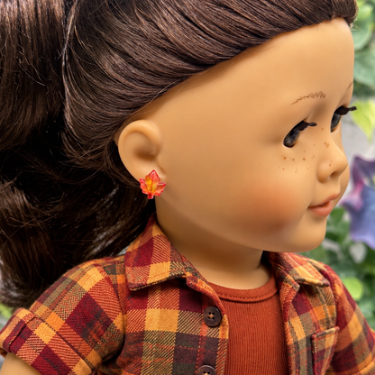 Autumn Fall Maple Leaf 2mm Post Doll Earrings | fits 18 Inch Fashion Doll • American Girl