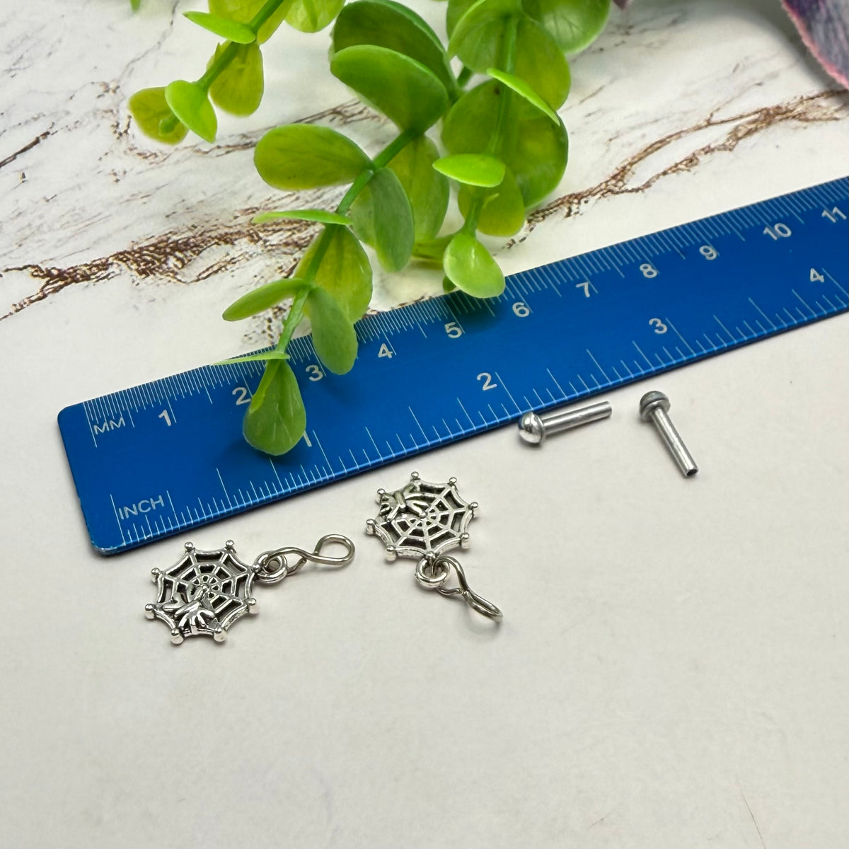 Halloween Silver Spider Web Necklace and 2mm Post Earrings Set | for 18 Inch Dolls • American Girl