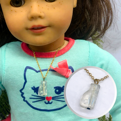 Cute Glass Cat Shape Pendant Doll Necklace • 18 inch Fashion Doll Jewelry