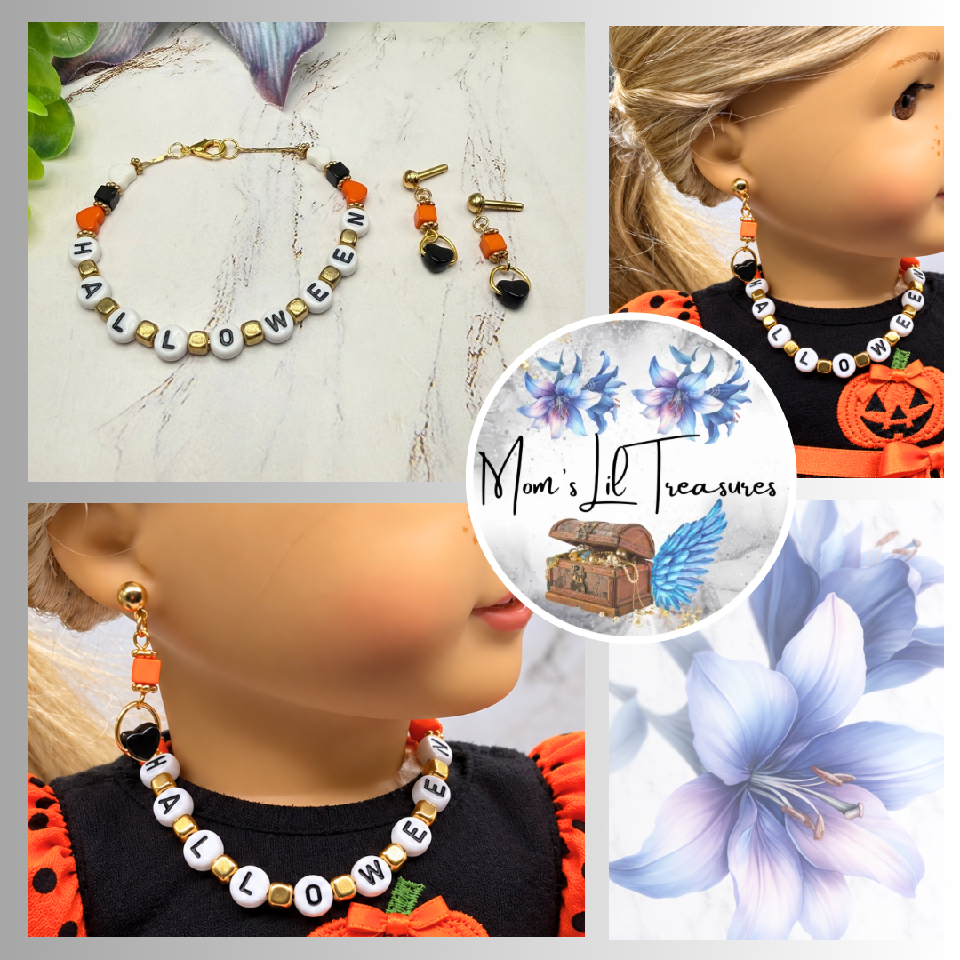 Halloween Beaded Doll Necklace & 2mm Post Earrings Set | fits 18 Inch Doll • American Girl