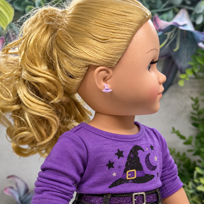Purple Witches Hat Halloween Post Doll Earrings | for 18 Inch Fashion Dolls