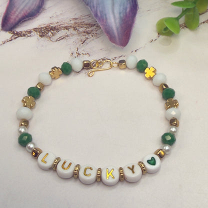 “Lucky” Green White Shamrock Beaded Doll Necklace • 18 Inch Fashion Doll Jewelry