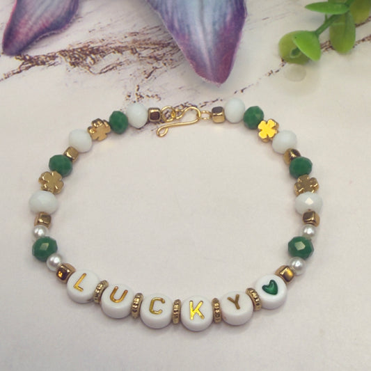 “Lucky” Green White Shamrock Beaded Doll Necklace • 18 Inch Fashion Doll Jewelry