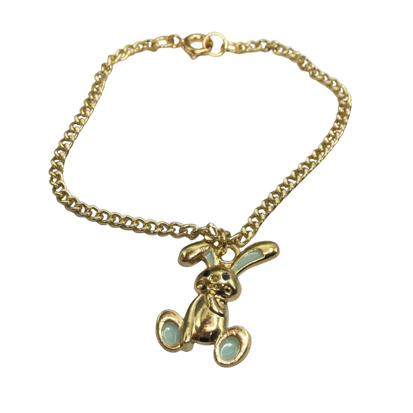 Floppy Ear Bunny Light Blue Enamel Detail Charm Gold Doll Necklace • 18 Inch Fashion Doll Jewelry