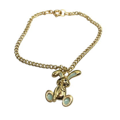 Floppy Ear Bunny Light Blue Enamel Detail Charm Gold Doll Necklace • 18 Inch Fashion Doll Jewelry
