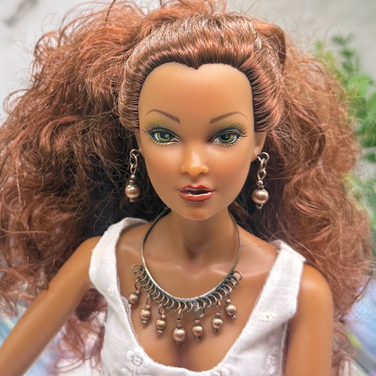 Copper Bronze Dangle Bib Style Doll Necklace & Earrings Set • 16 Inch Fashion Doll Jewelry
