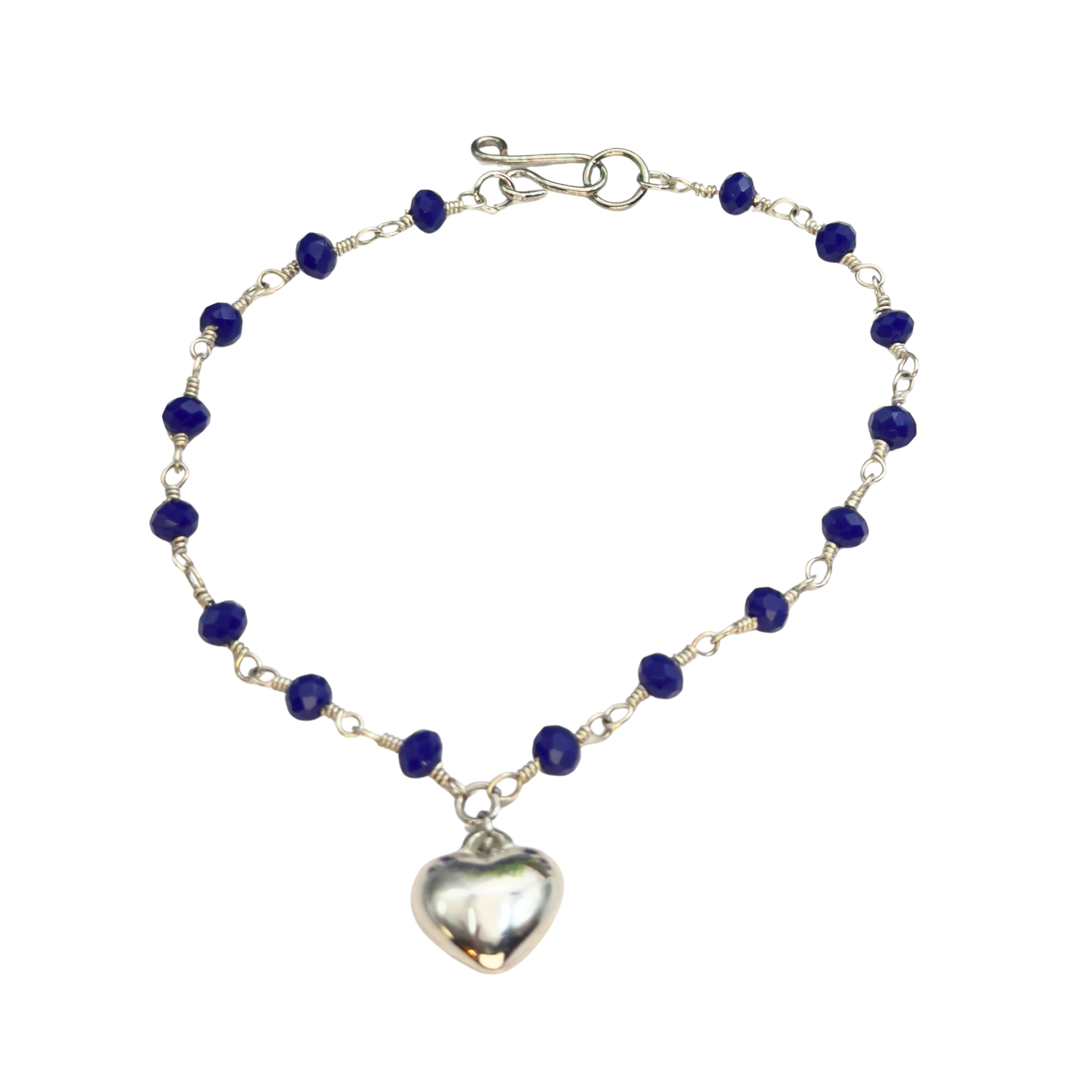 Blue Crystal Beaded Silver Heart Charm Doll Necklace • 18 Inch Fashion Doll Jewelry