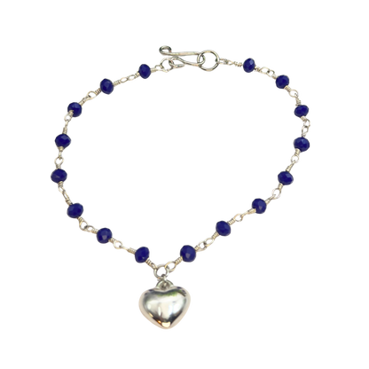 Blue Crystal Beaded Silver Heart Charm Doll Necklace • 18 Inch Fashion Doll Jewelry