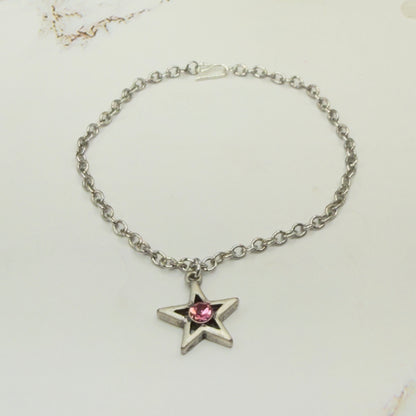 Silver Star Pink Rhinestone Charm Doll Necklace • 18 Inch Fashion Doll Jewelry
