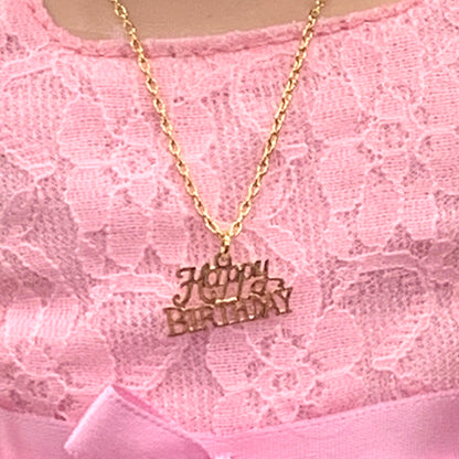 Happy Birthday Pendant Gold Chain Doll Necklace • 18 Inch Doll Jewelry
